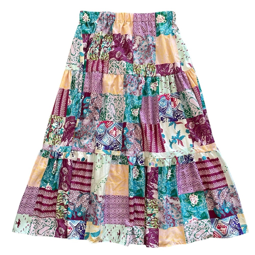 Patchwork Tiered Maxi Skirt XL - Picture 2 of 3